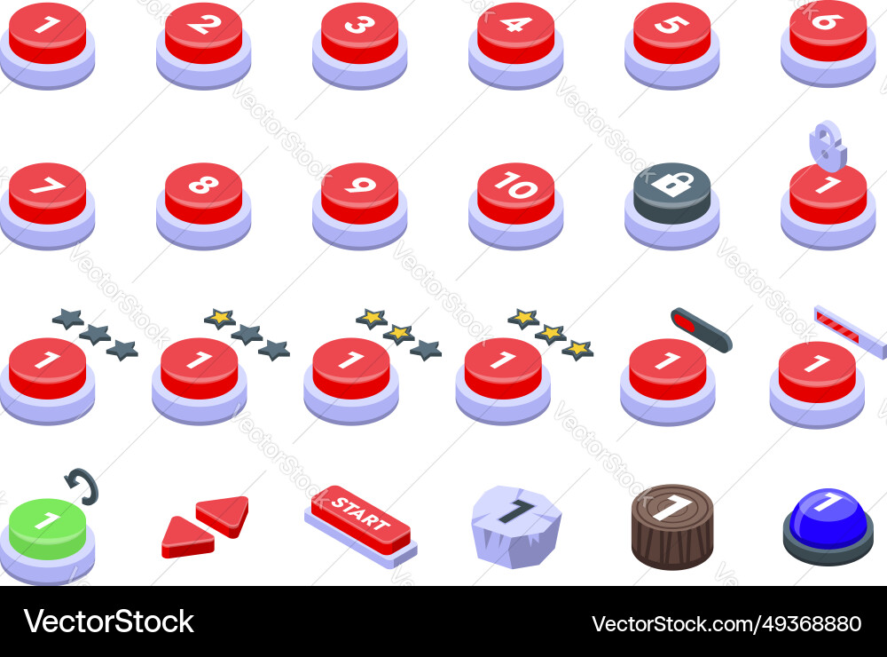 Select game level icons set isometric Select game level icons set isometric vector image