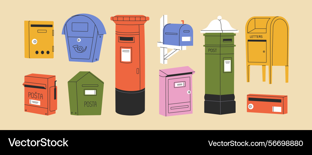 Set of mailboxes letterboxes with different sizes Set of mailboxes letterboxes with different sizes vector image