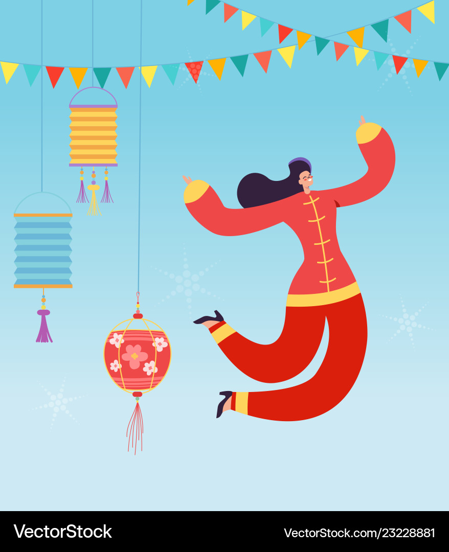 Chinese lunar new year carnival people dance Chinese lunar new year carnival people dance vector image