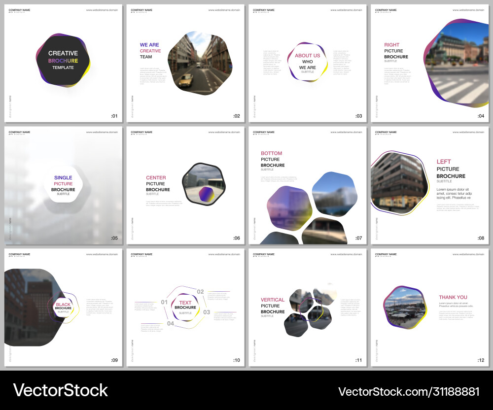 Minimal brochure templates with colorful hexagons Minimal brochure templates with colorful hexagons vector image