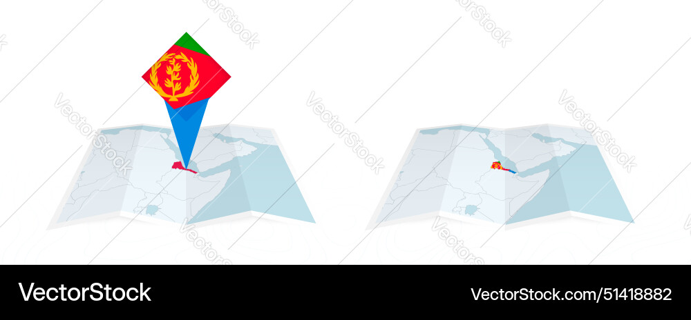Two versions of an eritrea folded map one Vector Image