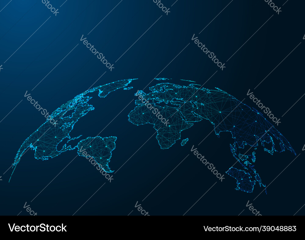 Modern world map made of lines and dots on dark Modern world map made of lines and dots on dark vector image