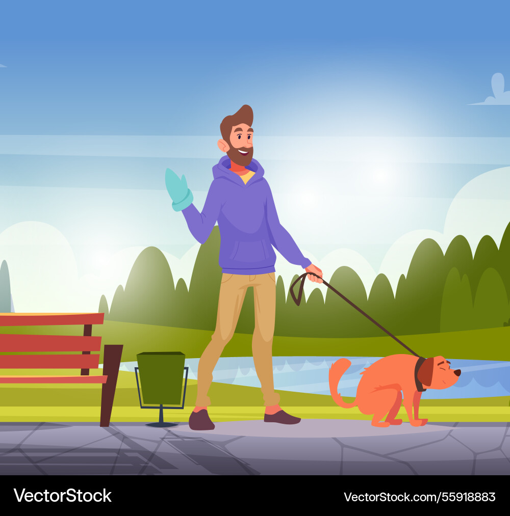 Reinigung Hund Poop glücklich Hunde Besitzer gehen Reinigung Hund Poop glücklich Hunde Besitzer gehen vektorbild