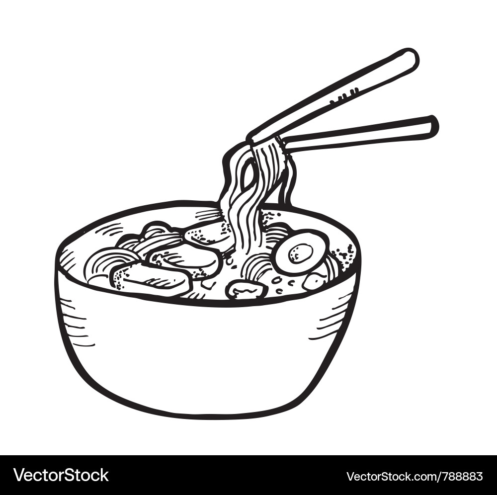 Süße Ramen Doodle Vektorbild