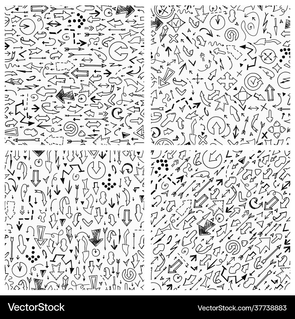 Set seamless arrow patterns in doodle Set seamless arrow patterns in doodle vector image