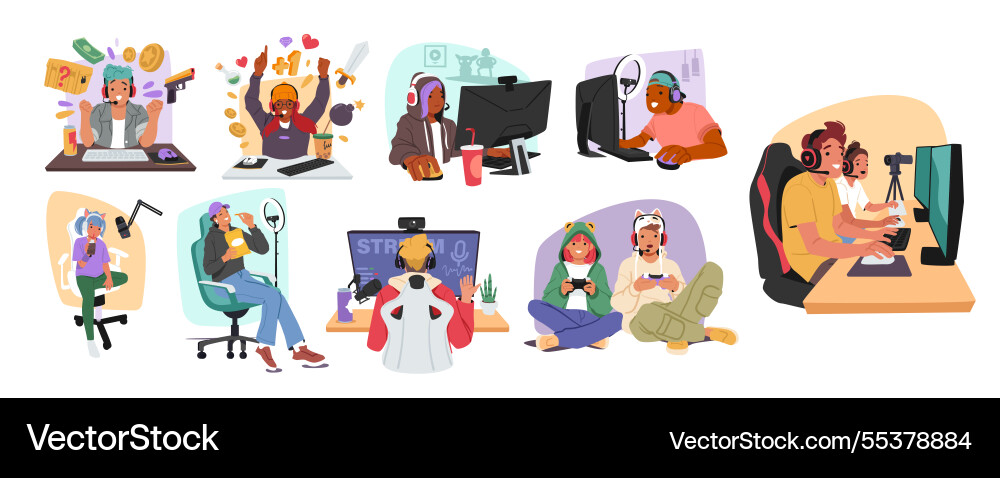 Children streamers cyber sport gamers teenagers Children streamers cyber sport gamers teenagers vector image