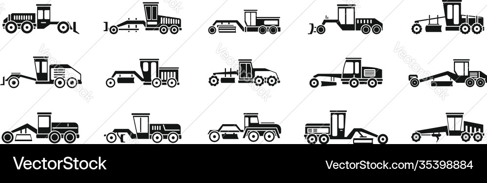 Grader machine truck icons set simple style Grader machine truck icons set simple style Vector Image