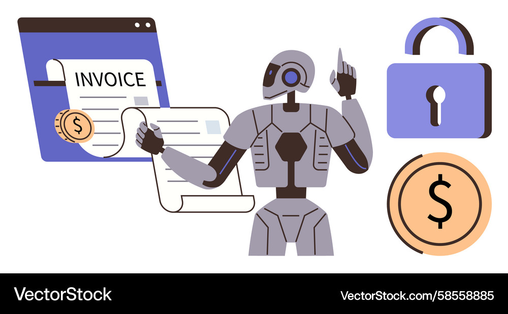 AI Robot Processing Digital Invoices Vector Image