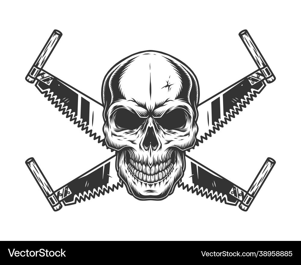 Crossed two handed saws and skull Vector Image