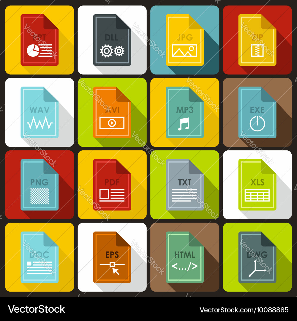 File format icons set in flat style vector image