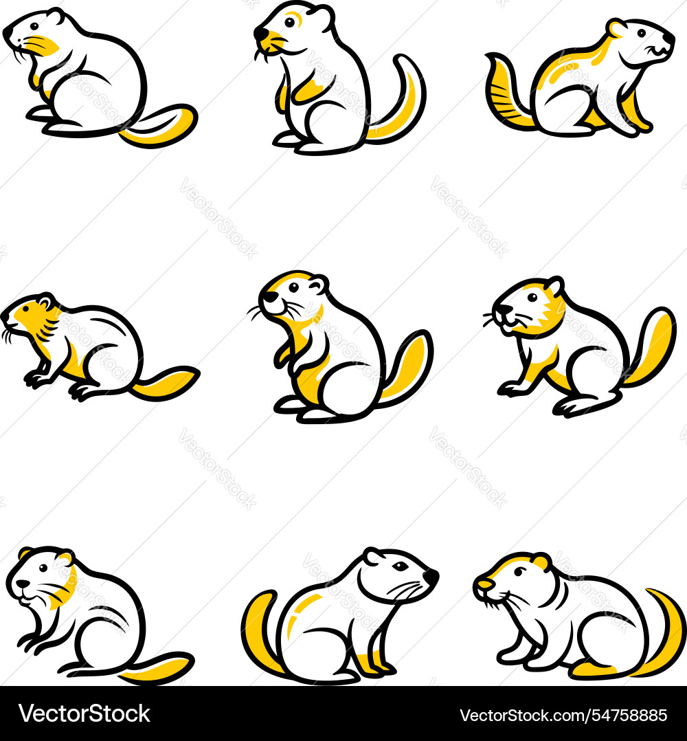 Funny beaver character in different actions big Funny beaver character in different actions big vector image