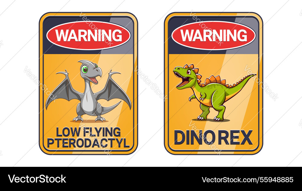 Legen Sie rechteckige Zeichen Warnung auf Dinosaurier Legen Sie rechteckige Zeichen Warnung auf Dinosaurier vektorbild