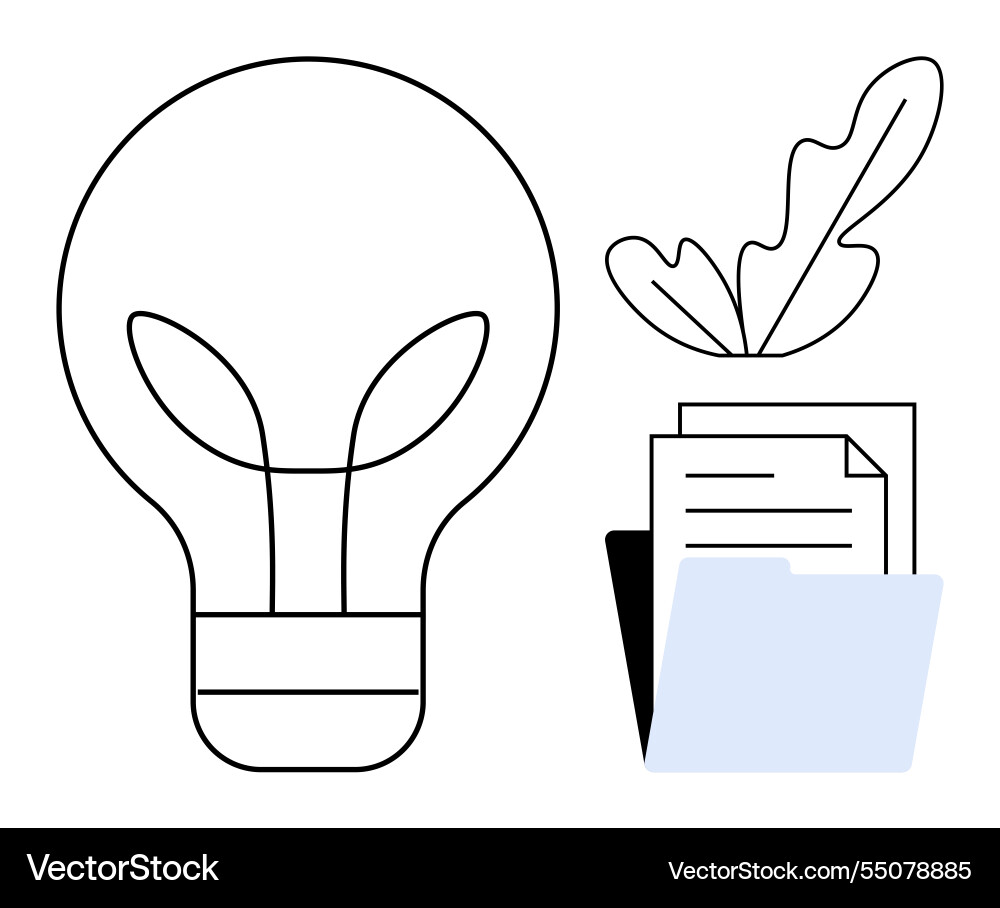Light bulb with leaves documents and folder vector image