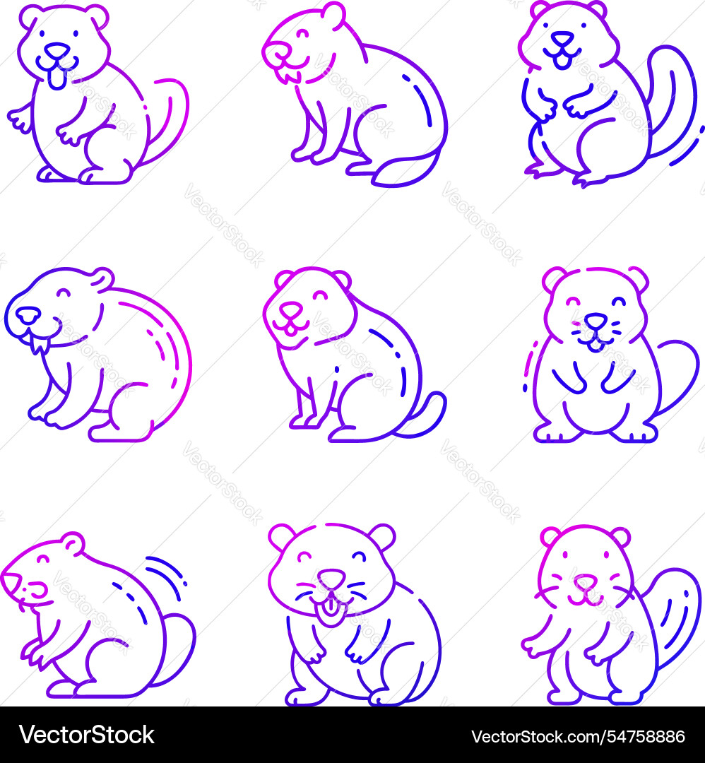 Funny beaver character in different actions big Funny beaver character in different actions big vector image