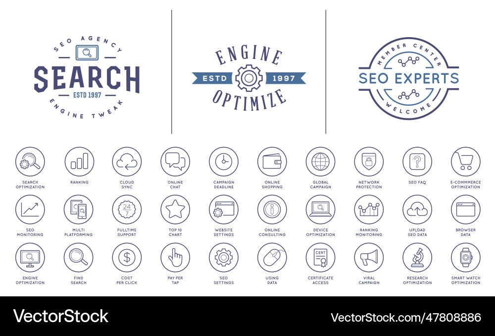 Set of seo search engine optimisation elements Set of seo search engine optimisation elements Vector Image