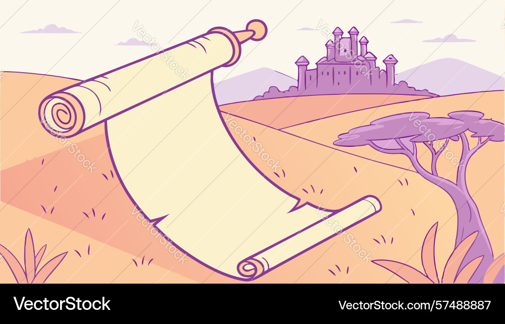 Ancient scroll on a winding desert path design vector image