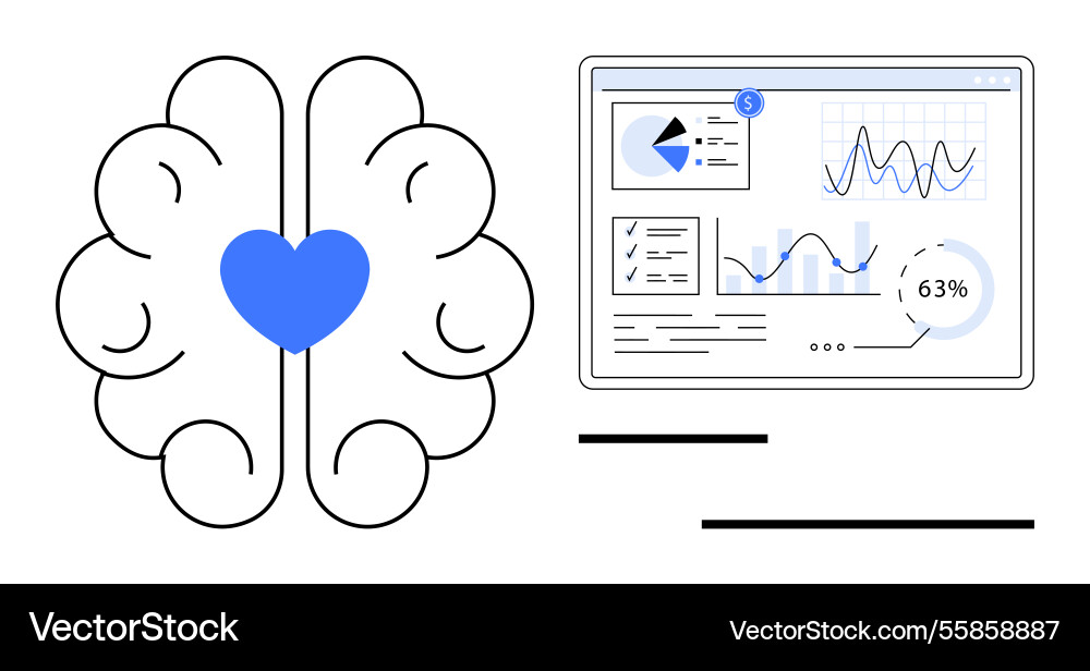 Brain and heart connection with data analytics Brain and heart connection with data analytics vector image