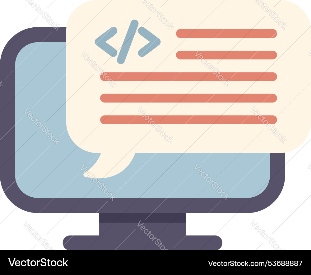 Computer showing code in speech bubble icon Computer showing code in speech bubble icon vector image