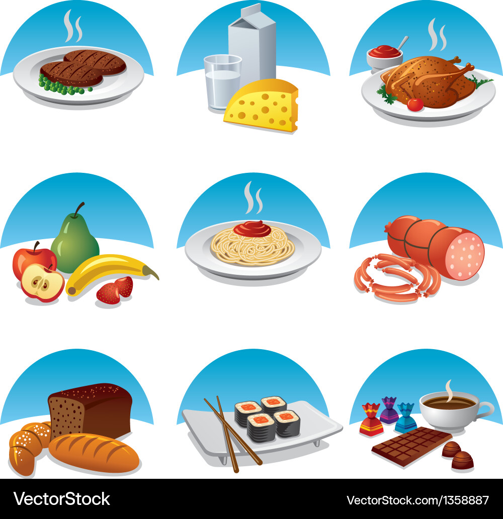 Food Icon Set - Diverse Cuisine Vector Image