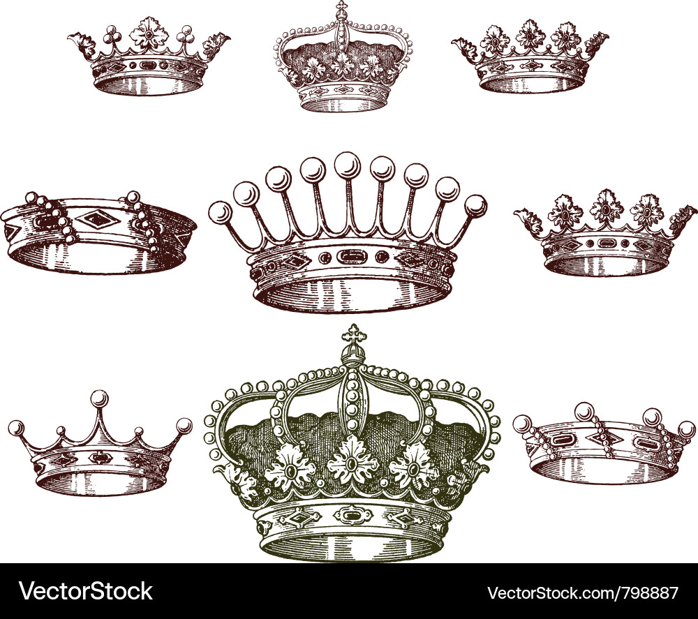 Old crown set Royalty Free Vector Image - VectorStock