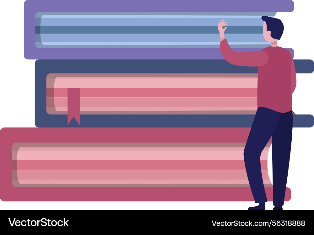Man and book stack knowledge icon vector image