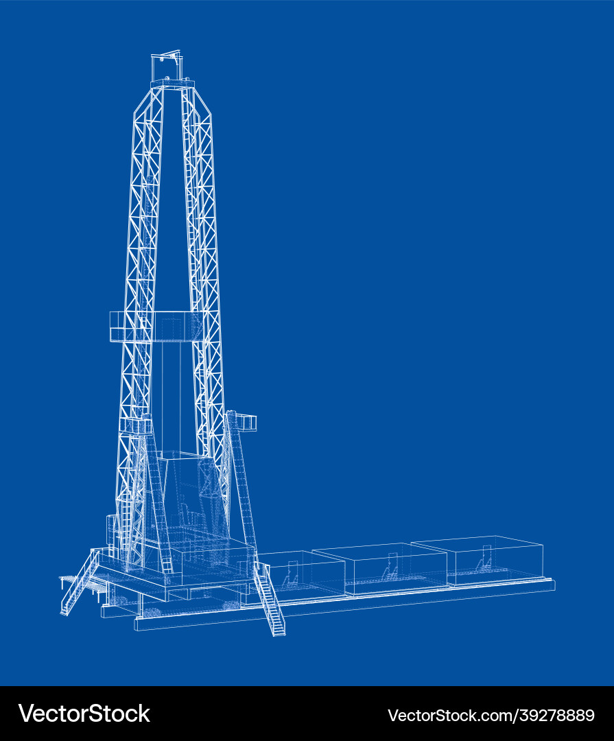 Oil rig rendering of 3d wire-frame style Oil rig rendering of 3d wire-frame style Vector Image
