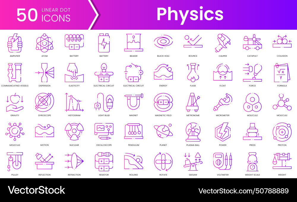 Set of physics icons gradient style icon bundle Set of physics icons gradient style icon bundle Vector Image
