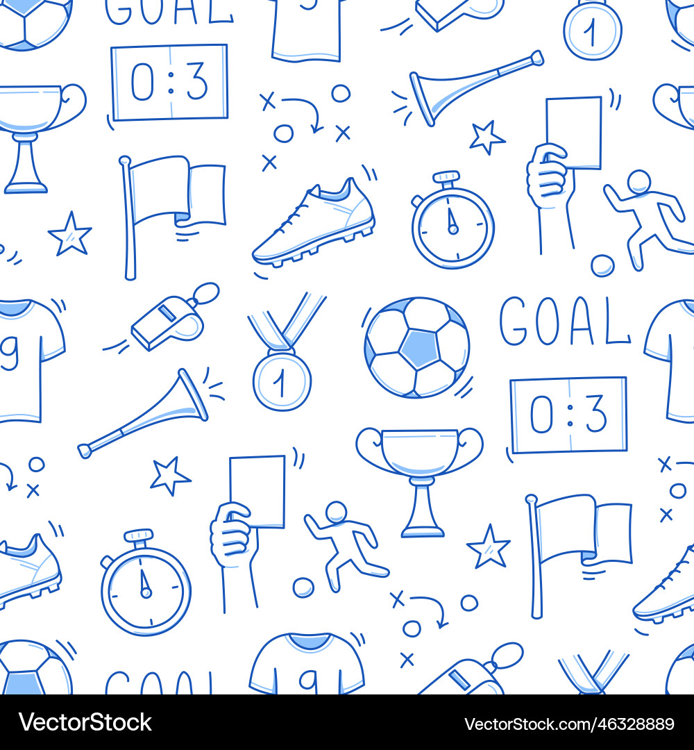 Soccer doodle seamless pattern football goal Soccer doodle seamless pattern football goal vector image