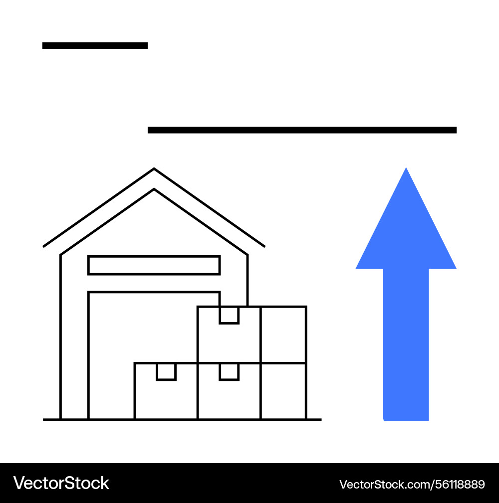 Warehouse with stack of boxes and upward growth Warehouse with stack of boxes and upward growth vector image