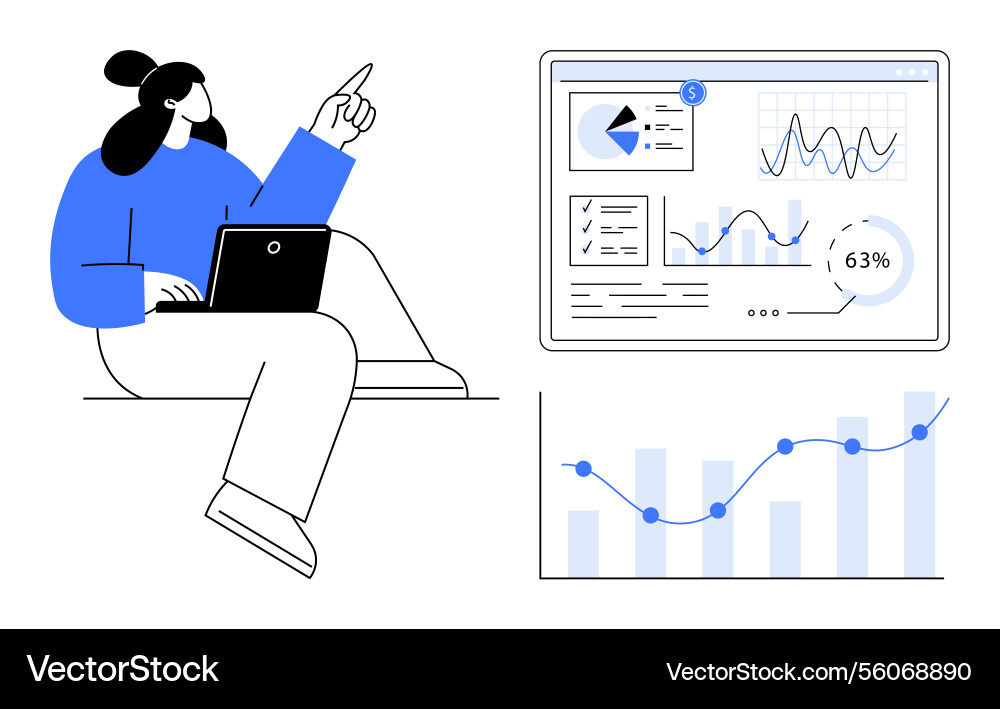 Data analyst reviewing interactive charts Data analyst reviewing interactive charts vector image