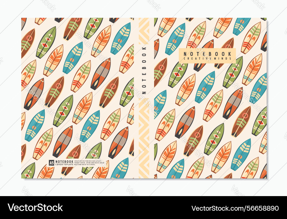 Notebook design template with surfboards Notebook design template with surfboards vector image
