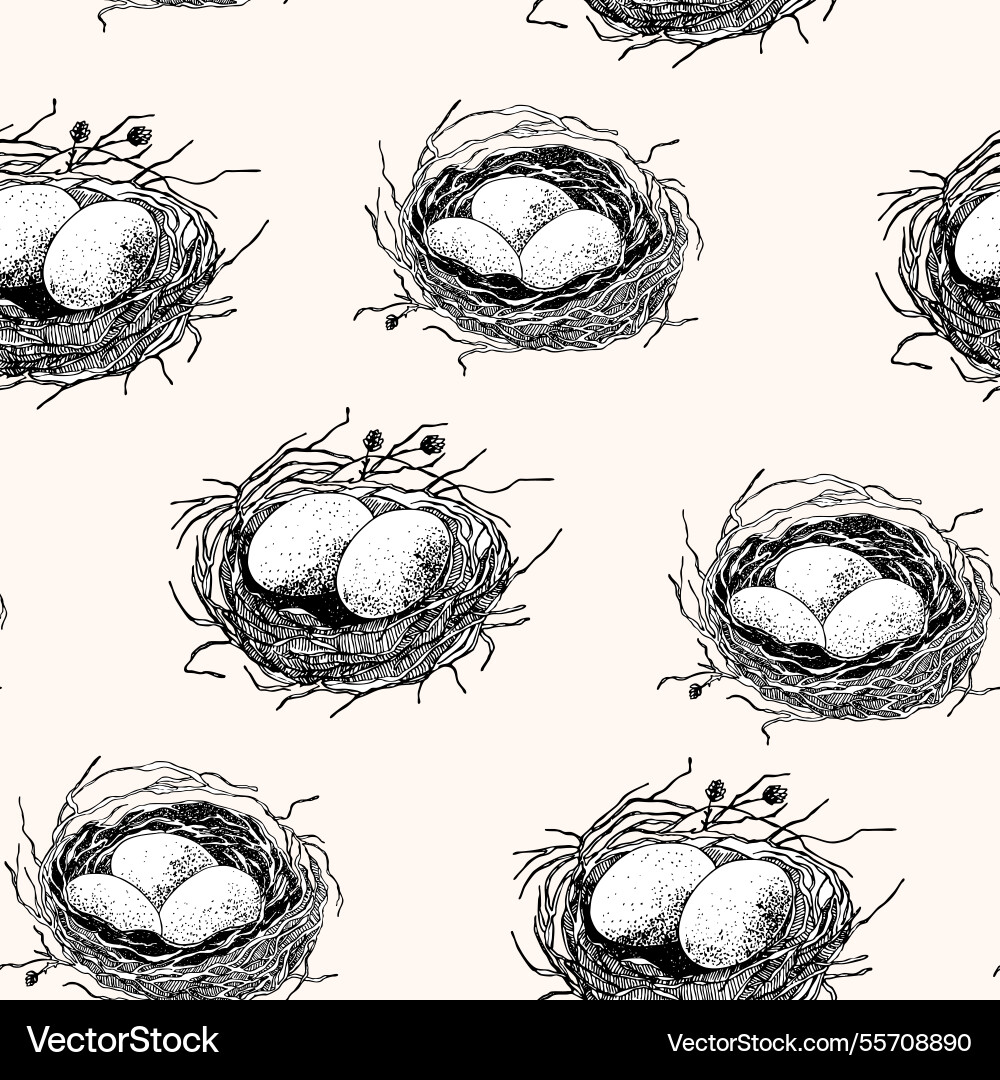 Spring seamless pattern with bird nest eggs Vector Image