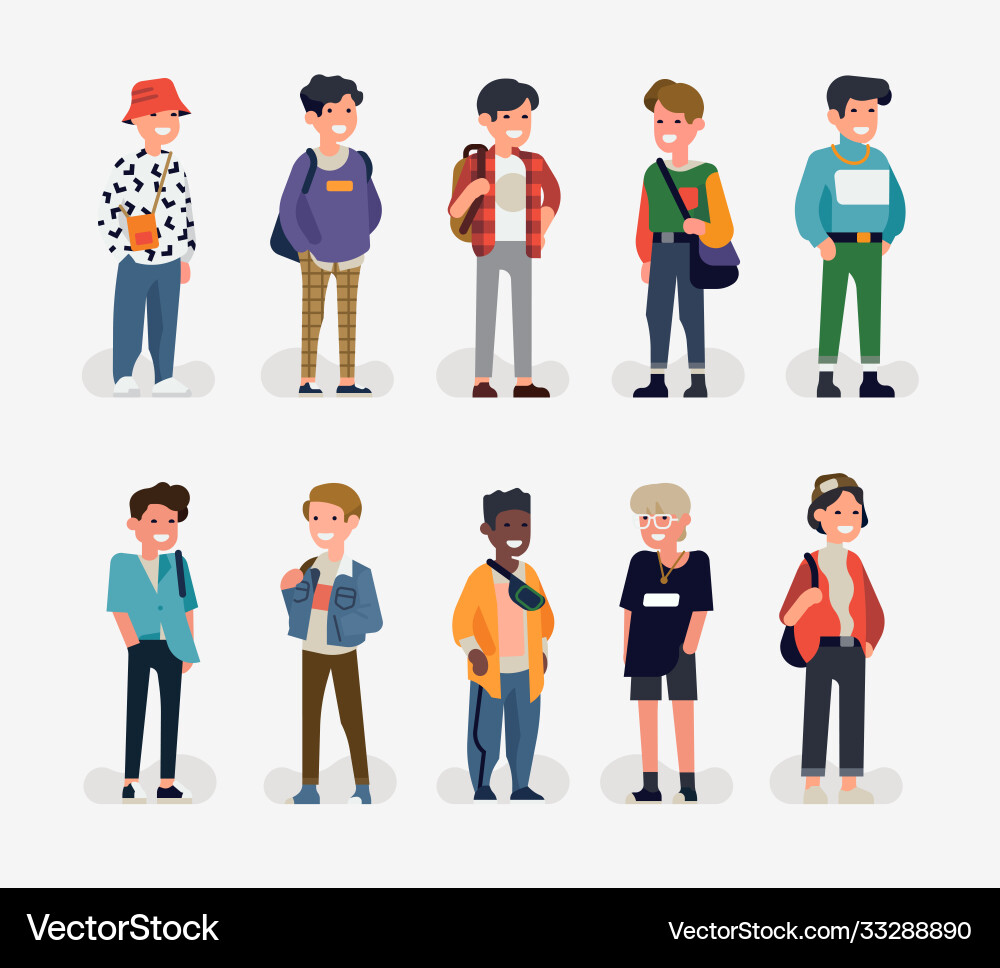 Trendy character design on diverse group young Trendy character design on diverse group young vector image