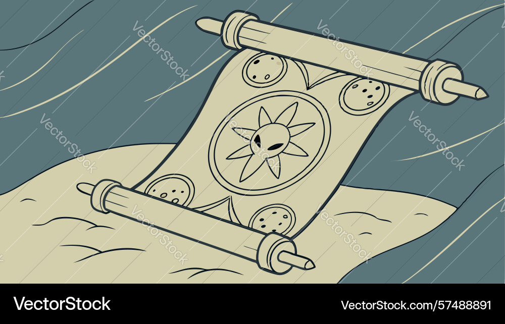 Ancient compass scroll on coastal view design vector image