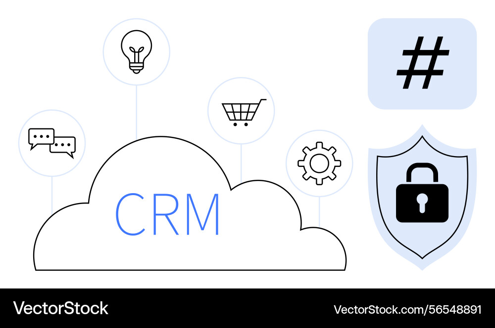 Crm system concept with cloud security shield Crm system concept with cloud security shield Vector Image