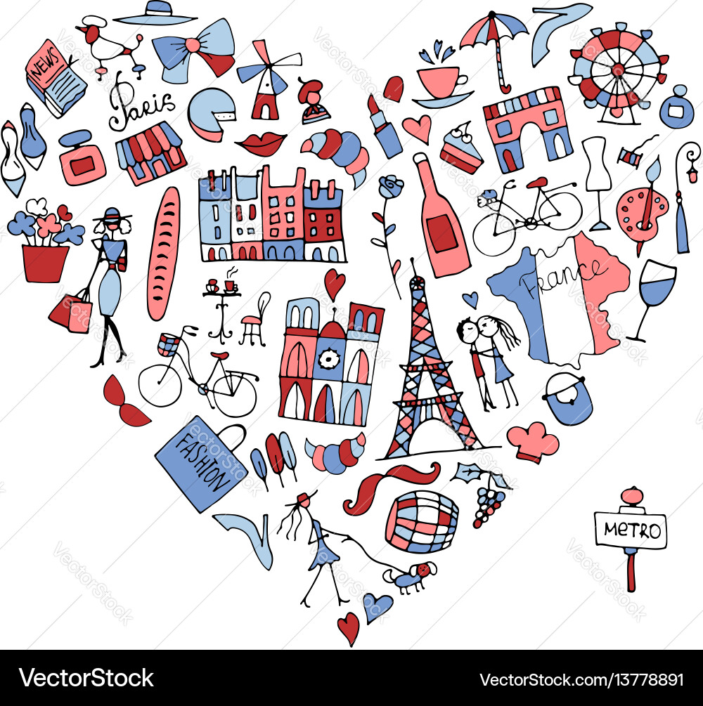 I love france icons collection sketch for your I love france icons collection sketch for your vector image