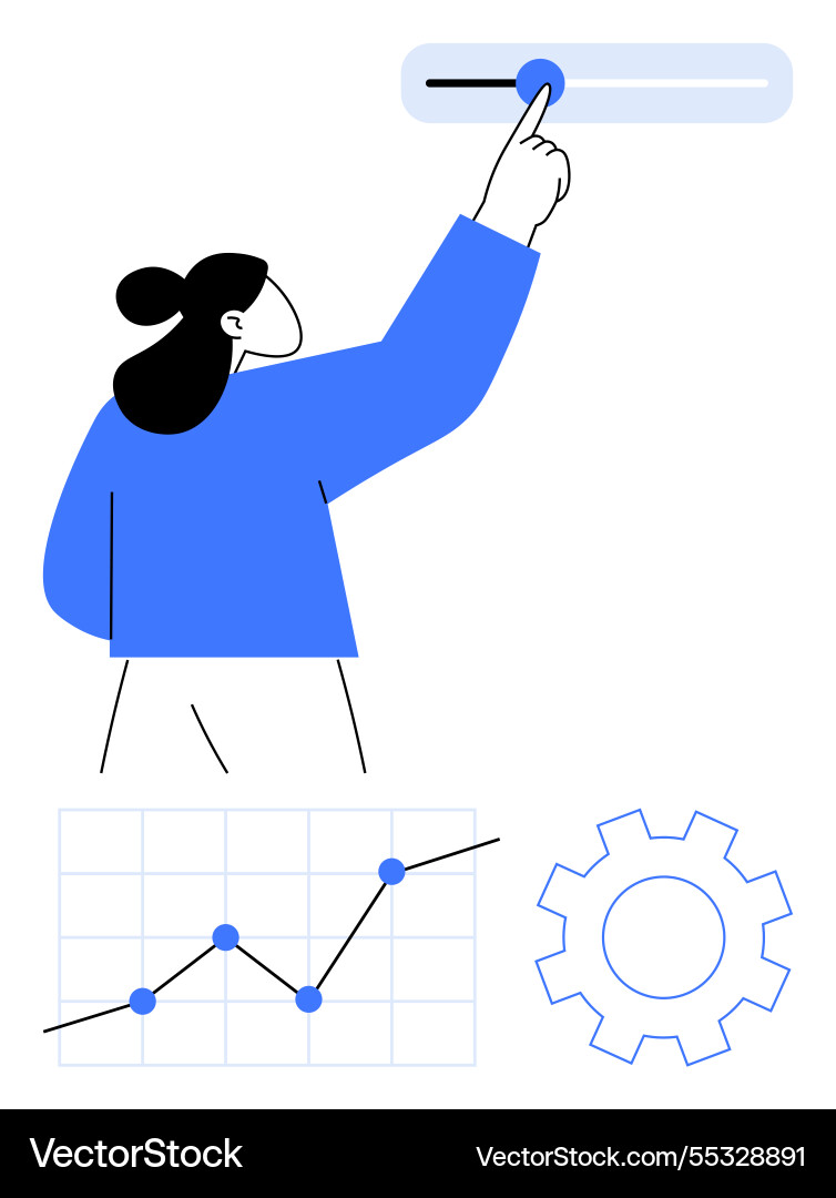 Person adjusting settings with a slider graph Vector Image