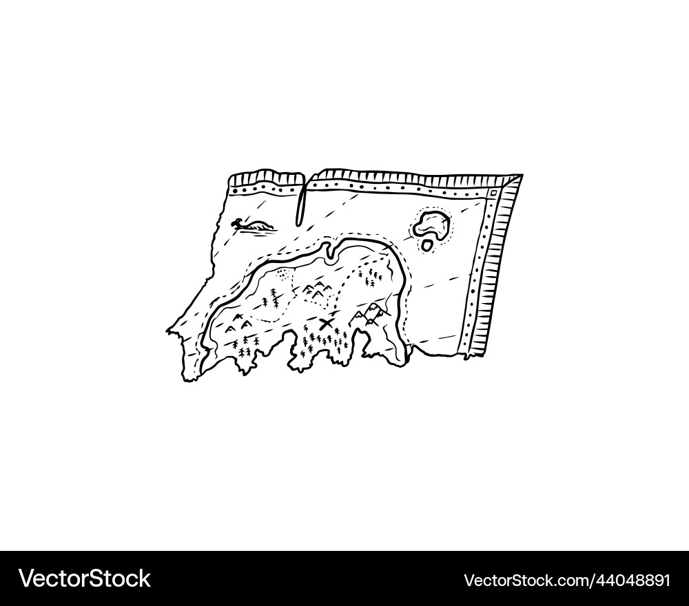 Piece of a pirate map hand drawn old label Piece of a pirate map hand drawn old label Vector Image