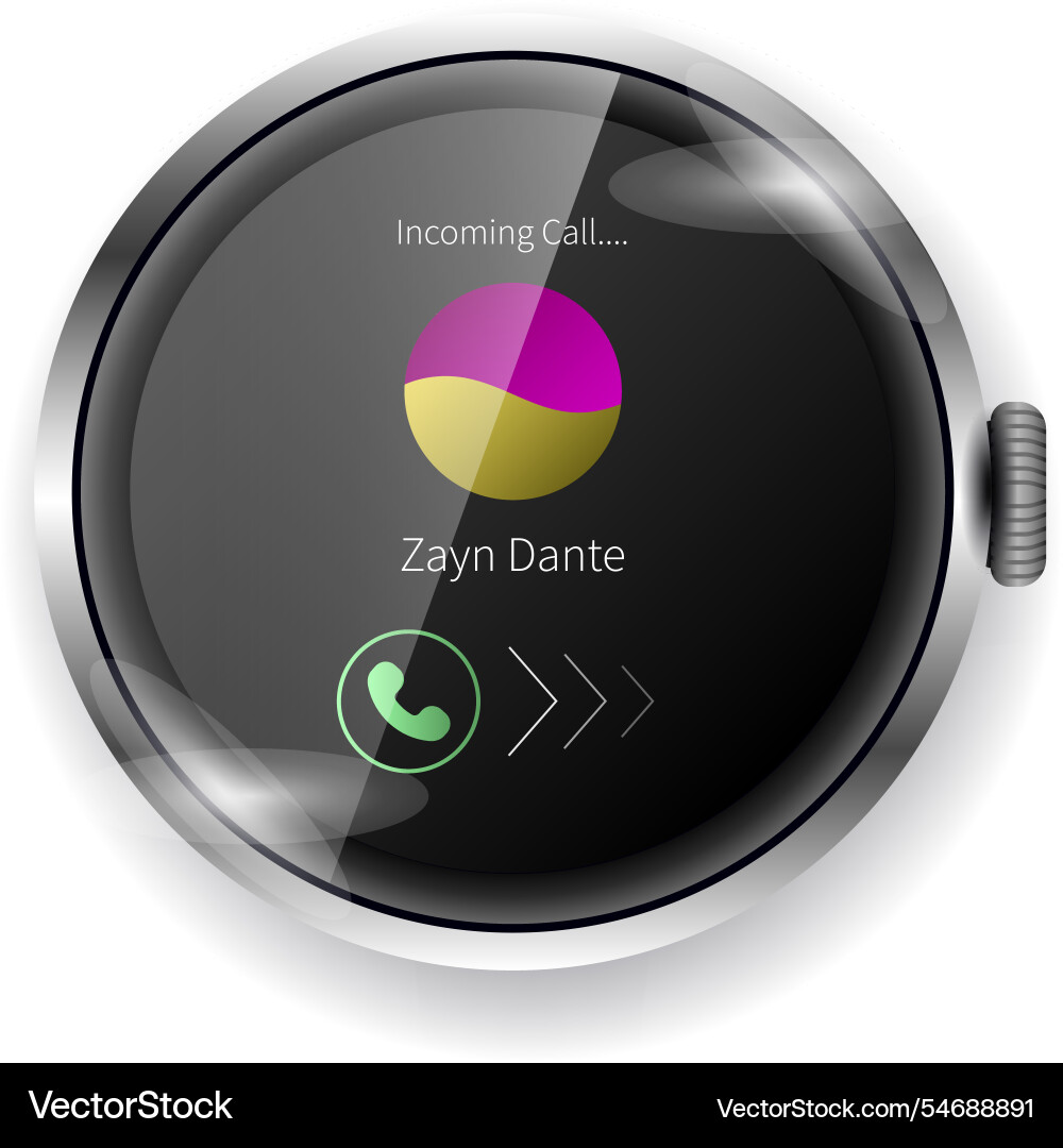 Smartwatch incoming call ui screen with contact vector image