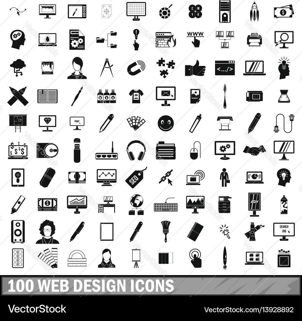 100 webdesign icons set simple style 100 webdesign icons set simple style vector image