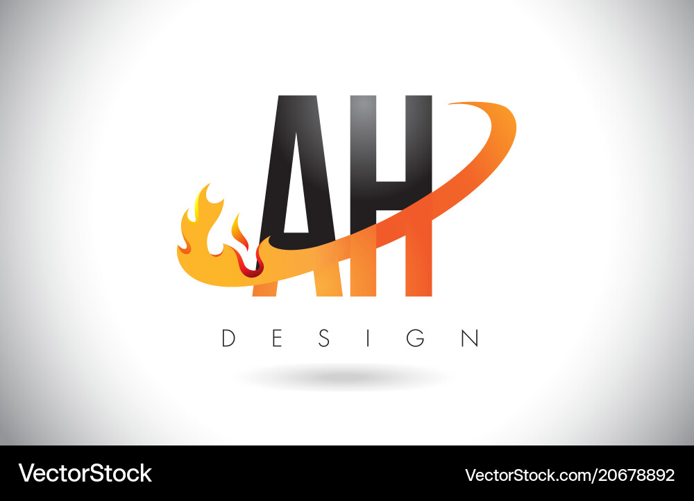 AH Letter Logo with Fire Flames Vector Image