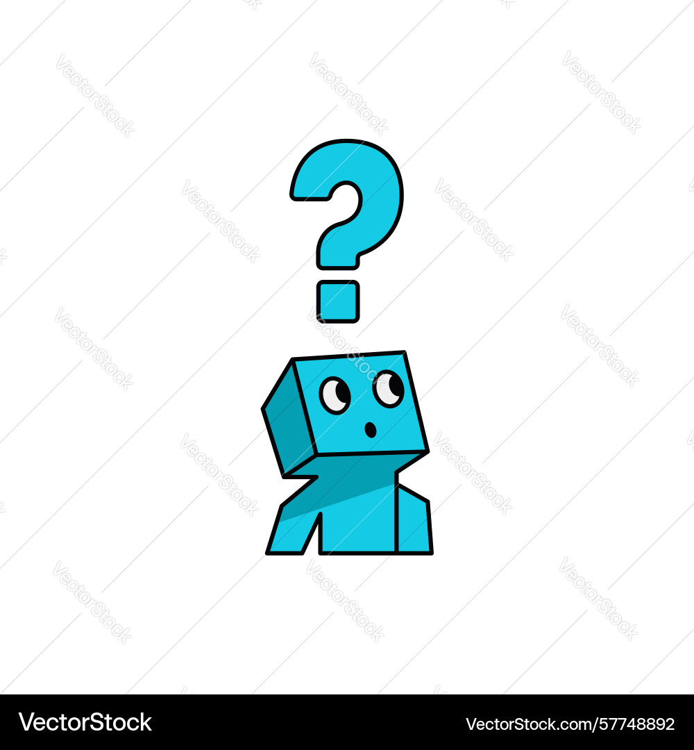 Curious blue character with question mark above Curious blue character with question mark above Vector Image