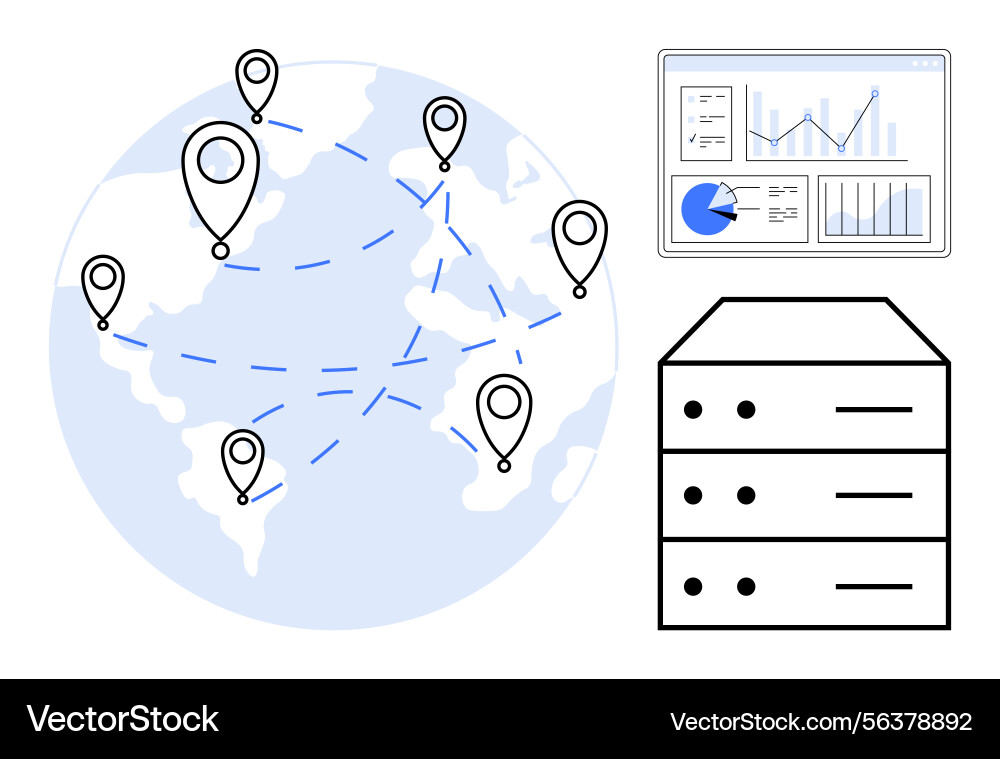 Globales Datennetz mit analytischem Dashboard vektorbild