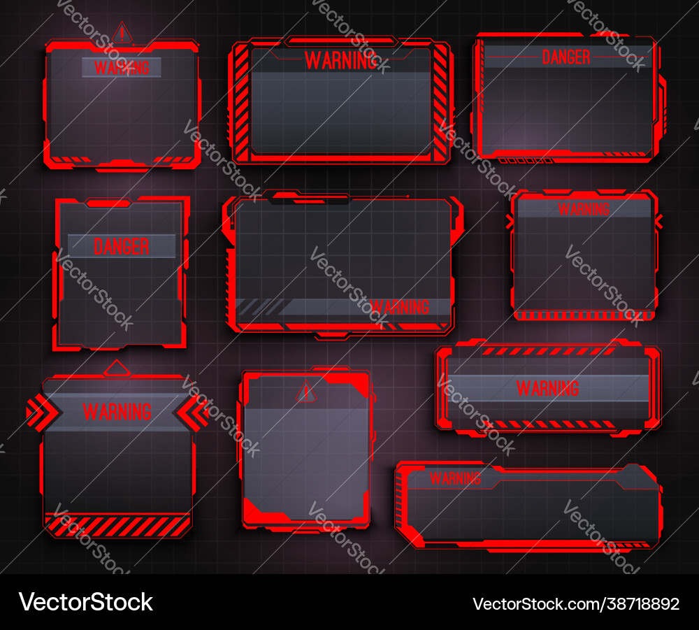 Hud warning display danger alert info frames Hud warning display danger alert info frames vector image