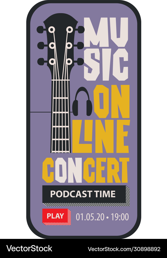 Poster for online music concert with a guitar neck Poster for online music concert with a guitar neck vector image