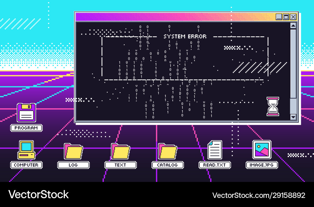 Retro Computer Glitch - Vaporwave Style Vector Image