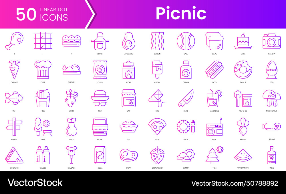 Set of picnic icons gradient style icon bundle Set of picnic icons gradient style icon bundle vector image