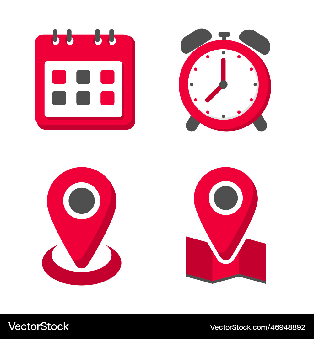 Set of time and location icon with flat style vector image