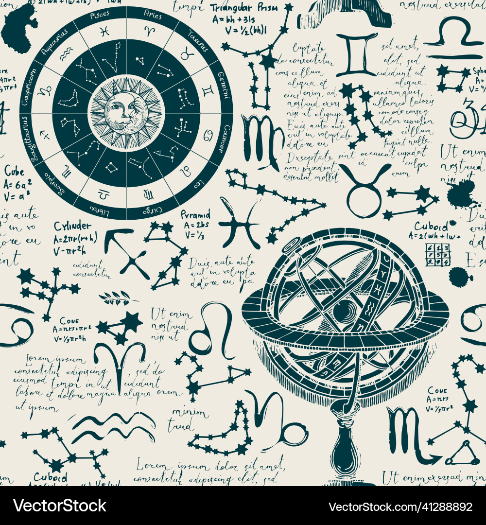 Zodiac seamless pattern with lorem ipsum text Vector Image