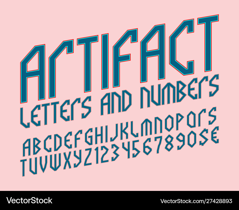 Artifact alphabet with numbers and currency Artifact alphabet with numbers and currency vector image